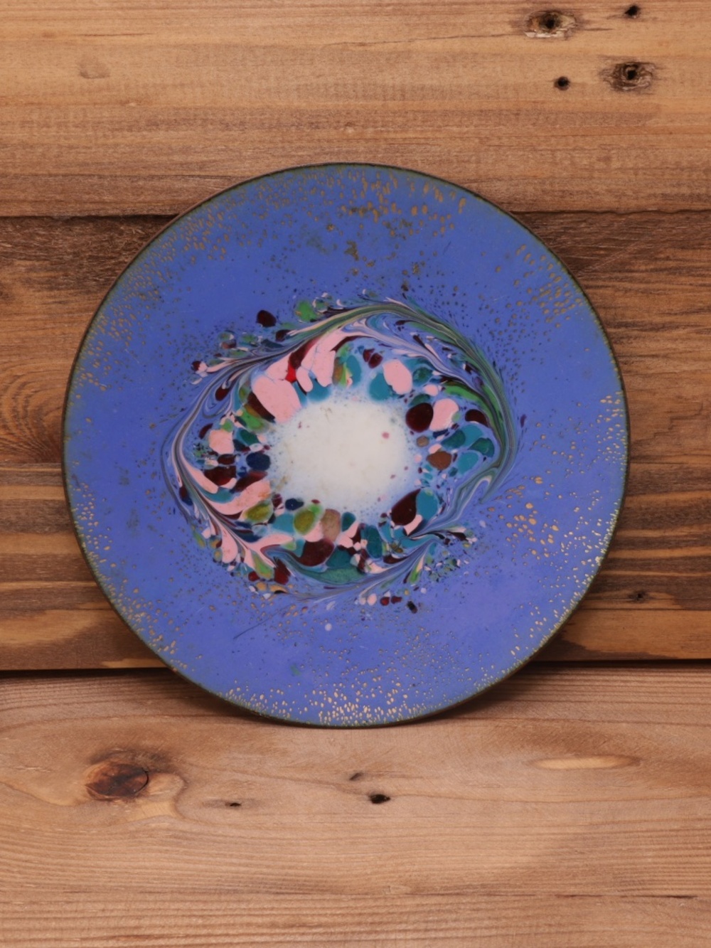 Artist enamel trinket dish vintage likely copper